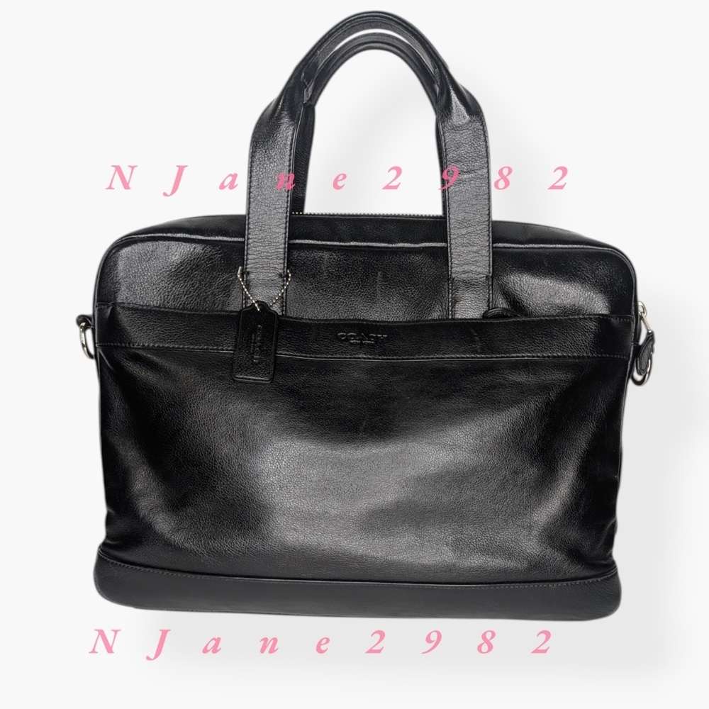 Coach Hampton F54801 Black Leather Briefcase Laptop Crossbody Bag Business Tote - Picture 3 of 16